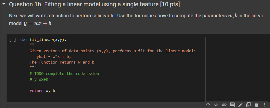 Solved Question 1b. Fitting A Linear Model Using A Single | Chegg.com