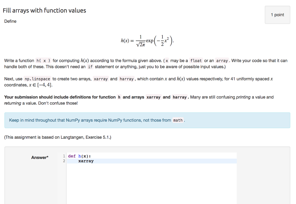 Solved Fill arrays with function values 1 point Define | Chegg.com