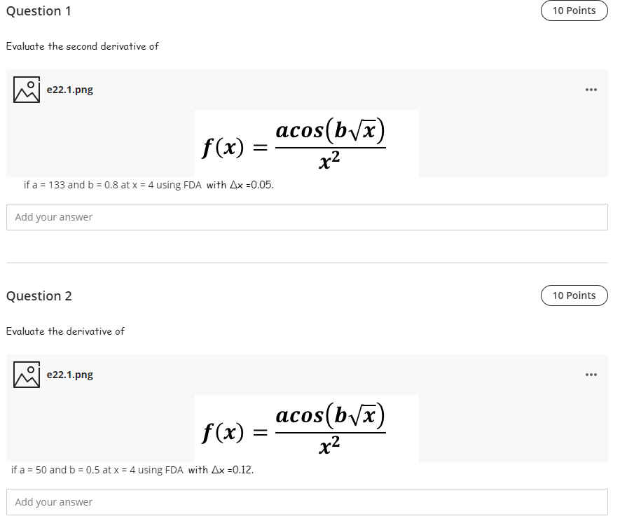 Solved Question 1 10 Points Evaluate the second derivative | Chegg.com