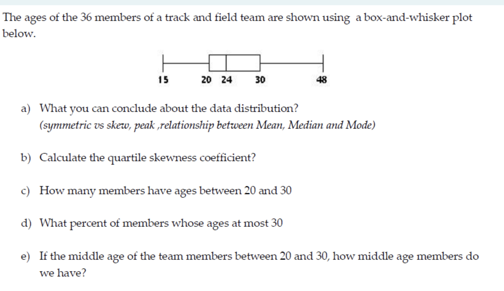 Solved The ages of the 36 members of a track and field team | Chegg.com