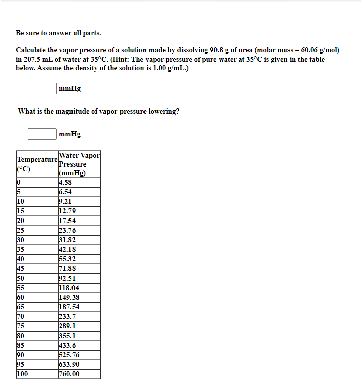 Solved Calculate The Vapor Pressure Of A Solution Made | Chegg.com