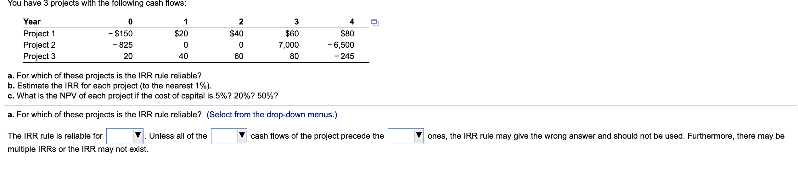 Solved Drop Down 1 Options: Project 1, Project 2, Project 3 | Chegg.com