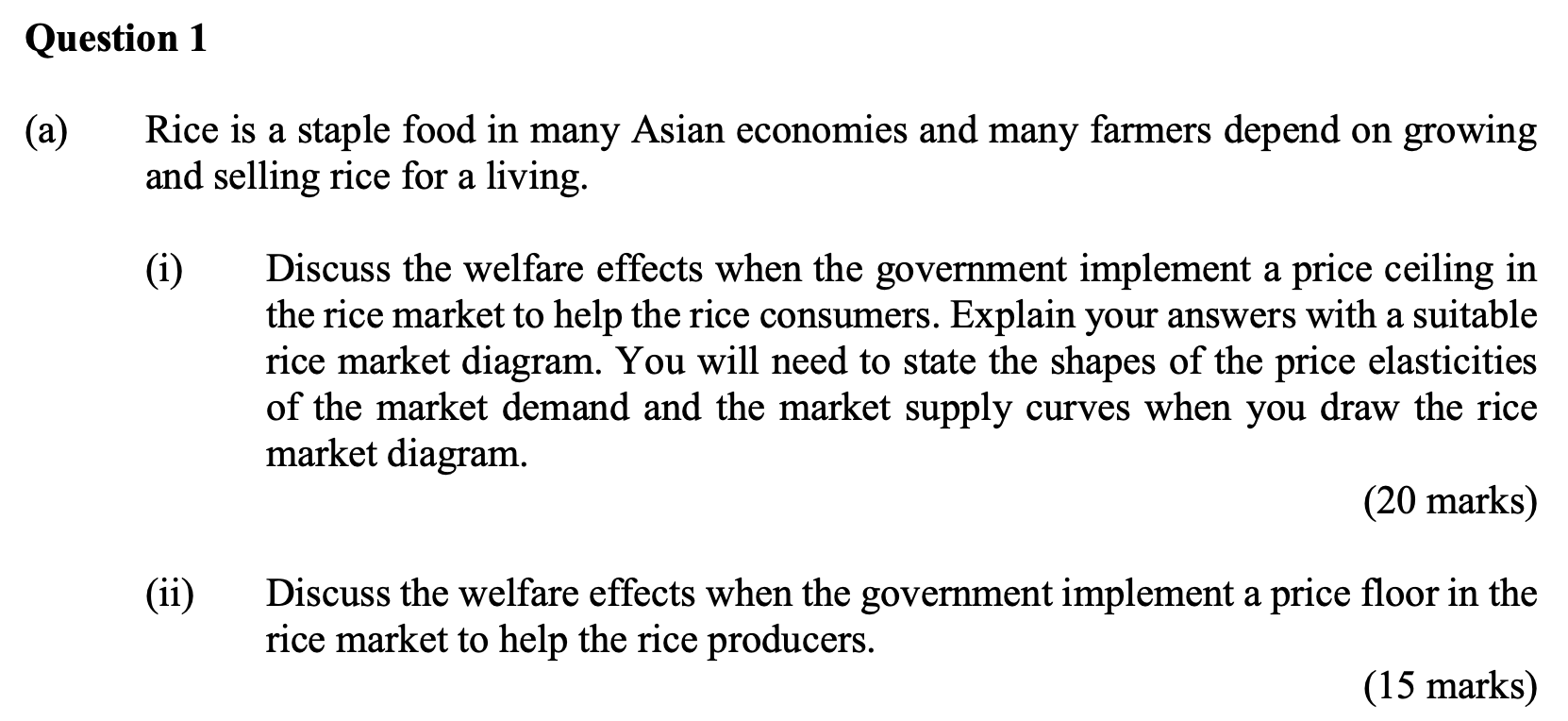 Solved Question 1 (a) Rice is a staple food in many Asian | Chegg.com
