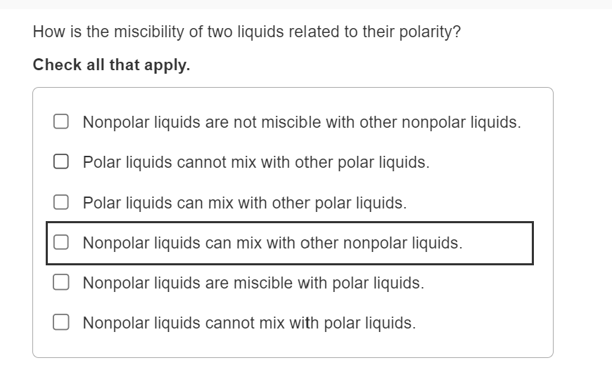 Solved How is the miscibility of two liquids related to