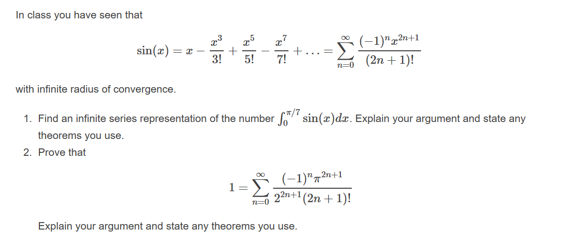 Solved In Class You Have Seen That Sin X X 3 5 Chegg Com