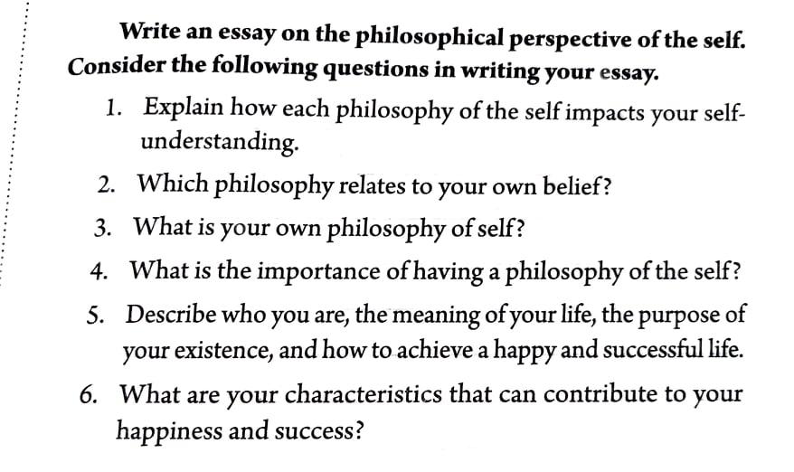 Write An Essay On The Philosophical Perspective Of Chegg