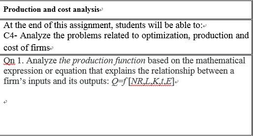 Solved Production And Cost Analysis At The End Of This | Chegg.com