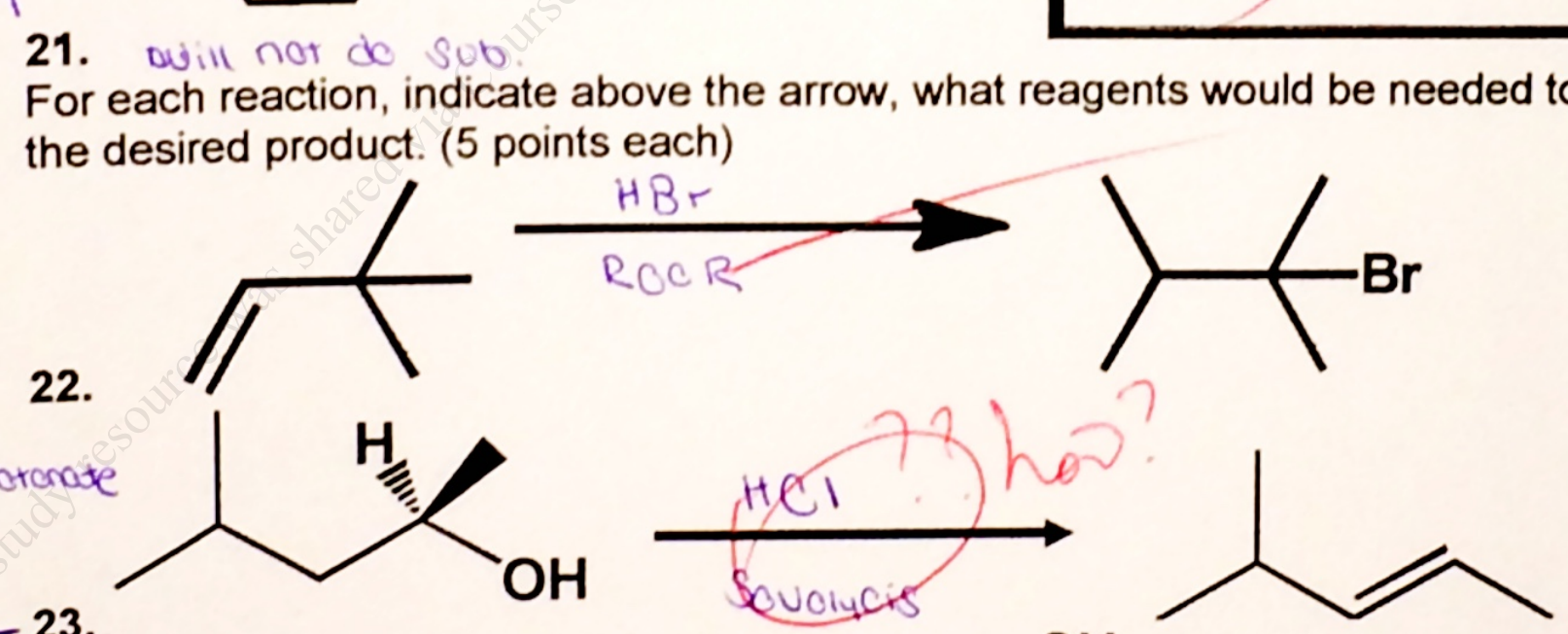 Solved 21. Quill not de Sob. For each reaction, indicate | Chegg.com