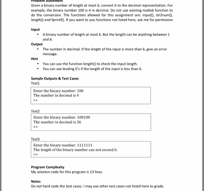 Solved Problem Statement Given a binary number of length at | Chegg.com