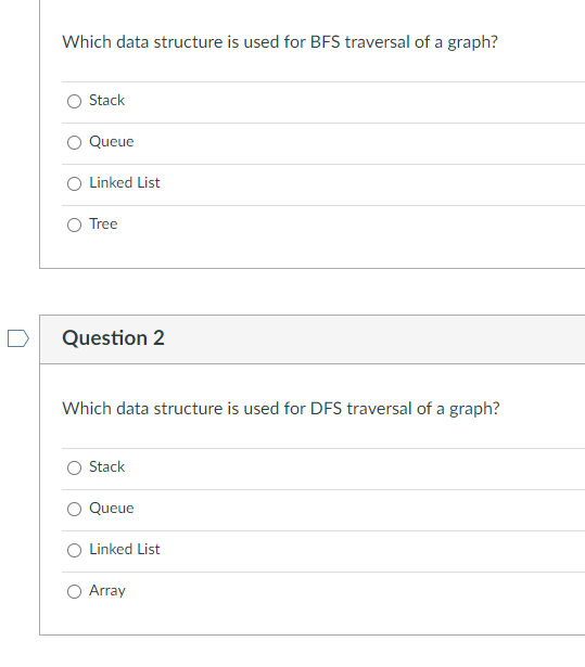 Solved Which data structure is used for BFS traversal of a | Chegg.com