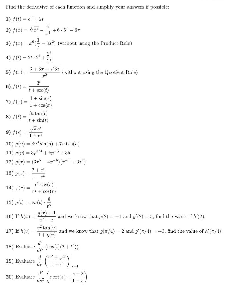 Solved Find The Derivative Of Each Function And Simplify Chegg Com