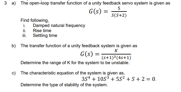 Solved = 3 a) The open-loop transfer function of a unity | Chegg.com