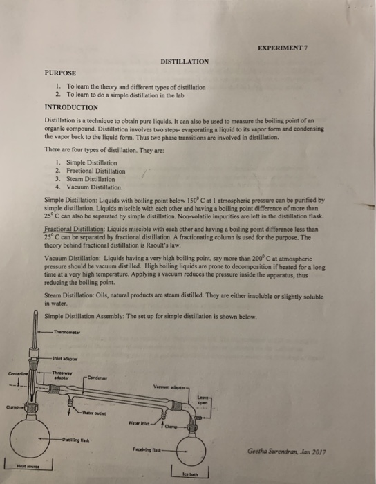 EXPERIMENT 7 DISTILLATION PURPOSE 1. To learn the