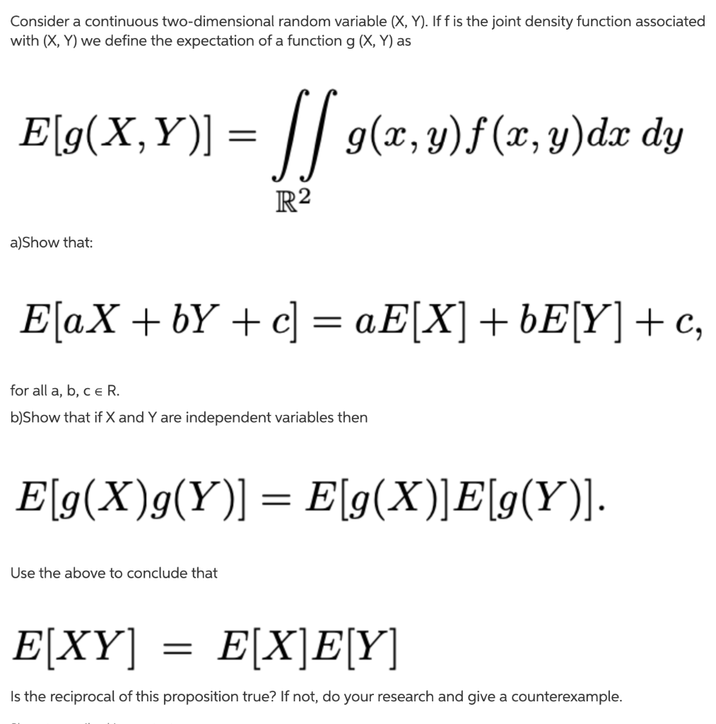 Solved Consider A Continuous Two Dimensional Random Variable Chegg Com