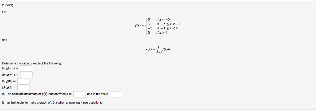 Solved 1 point) Let and g) Determine the value of each of | Chegg.com
