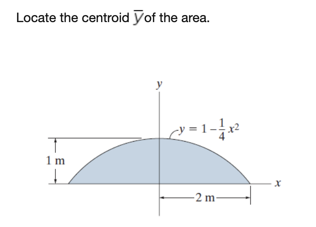 Solved Locate the centroid y of the area. у x2 1 m х -2 m | Chegg.com