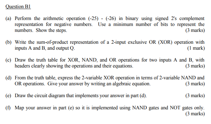 Solved Question B1 (a) Perform the arithmetic operation | Chegg.com