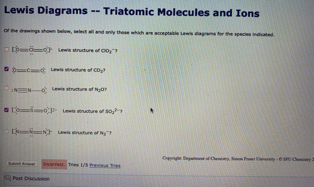 Solved Lewis Diagrams Triatomic Molecules And Ions Of The 7861