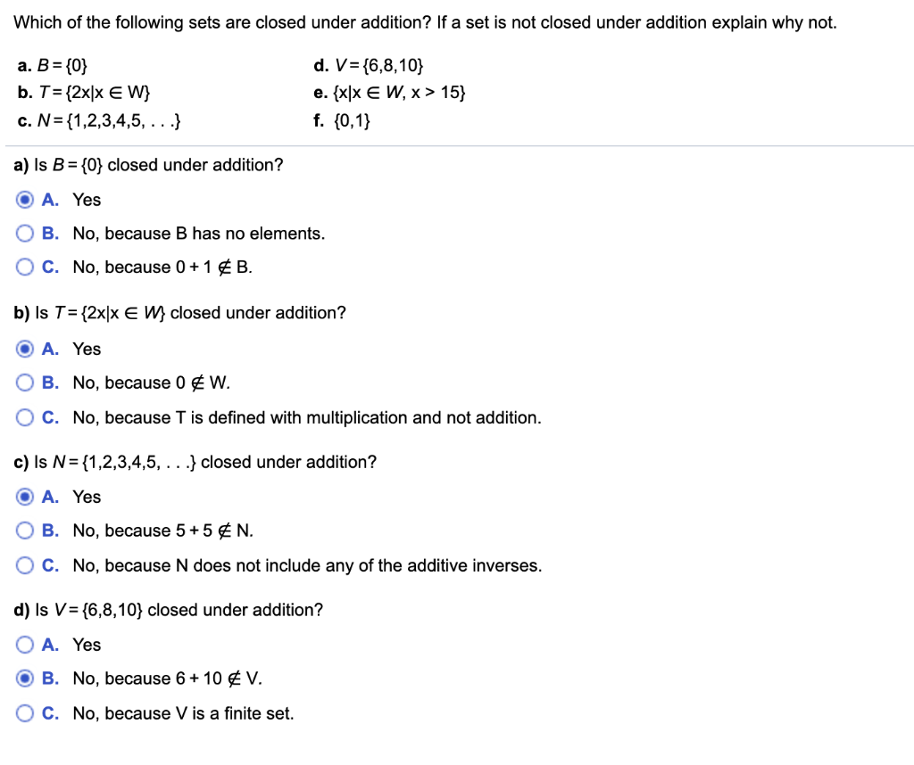 Solved Which Of The Following Sets Are Closed Under Addit Chegg Com