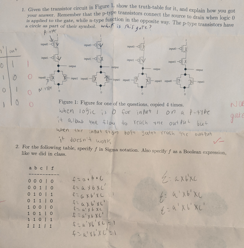 Solved 1 Given Transistor Circuit Figure 1 Show Truth Answer Remember P Type Transistors 3436