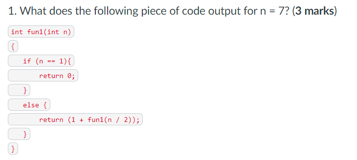 Solved 1. What does the following piece of code output for | Chegg.com