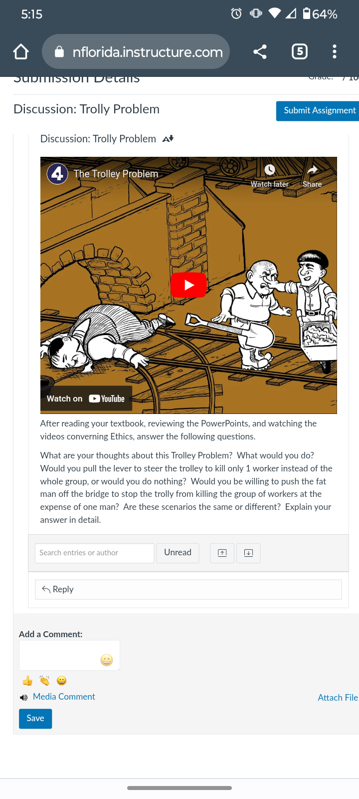 Discussion: Trolly Problem Discussion: Trolly Problem | Chegg.com