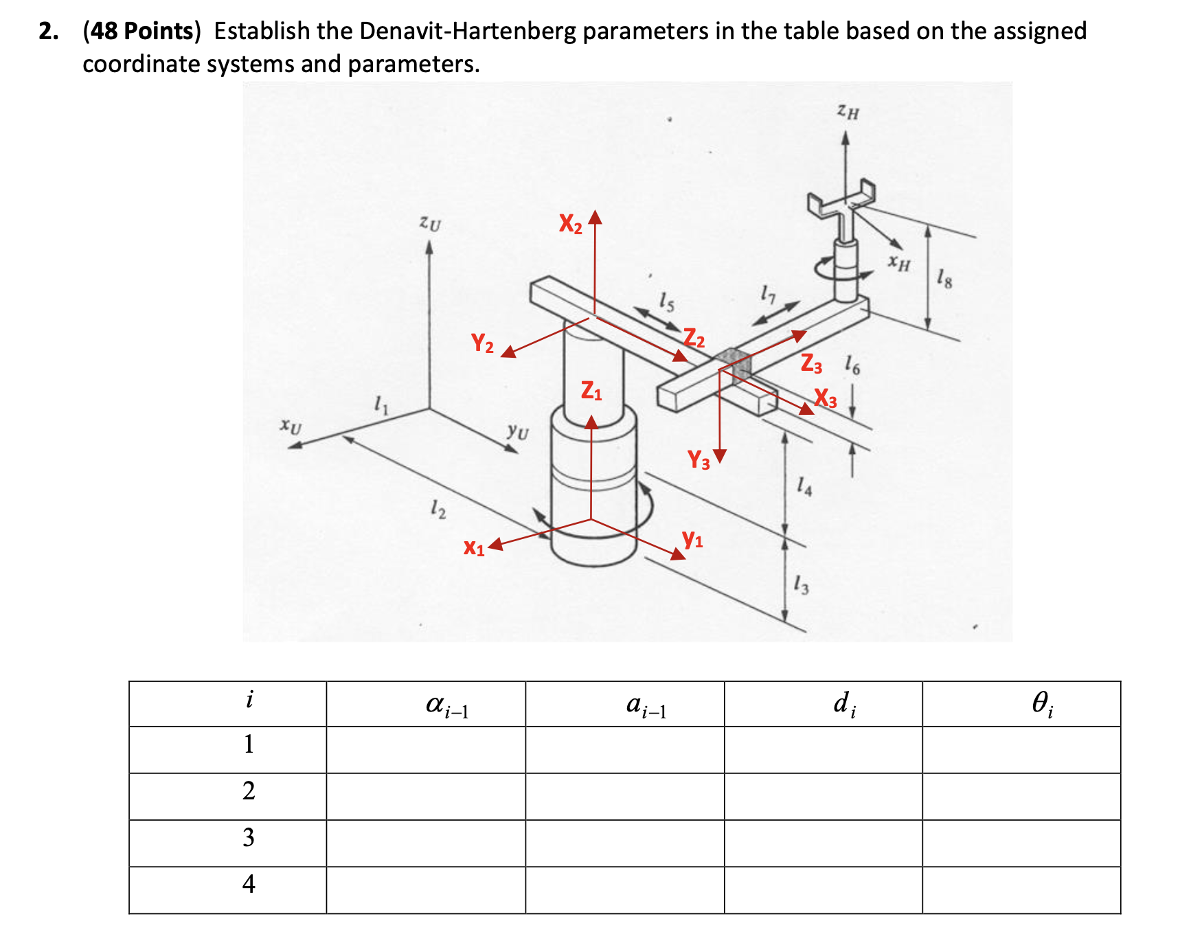 Solved 2. (48 Points) Establish The Denavit-Hartenberg | Chegg.com