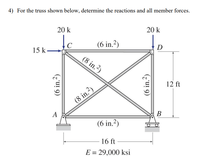 Solved 4) For the truss shown below, determine the reactions | Chegg.com