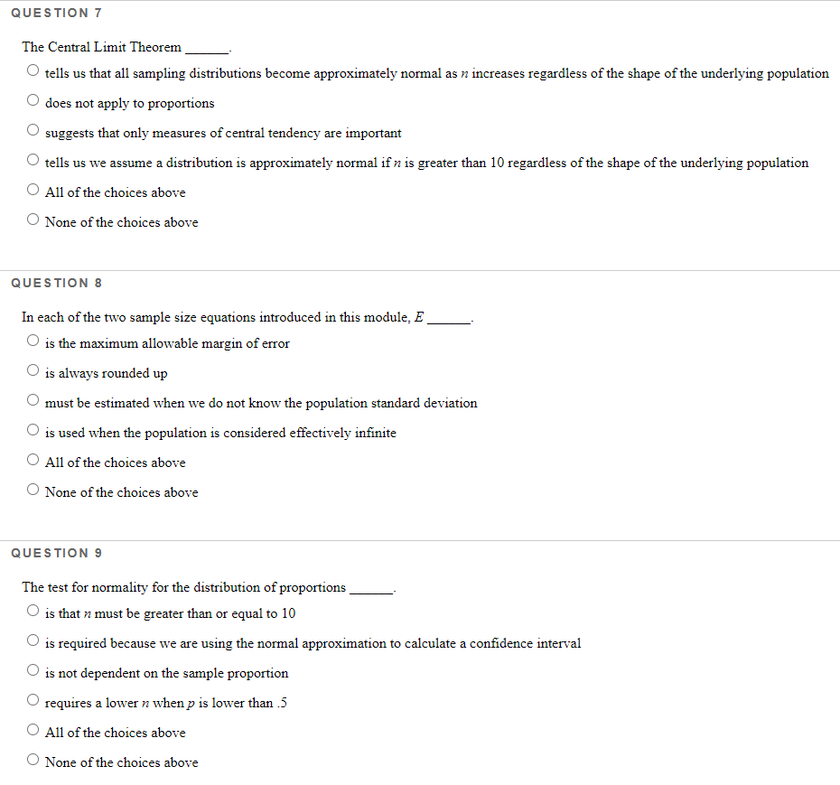 Solved Question 7 The Central Limit Theorem O Tells Us Th Chegg Com