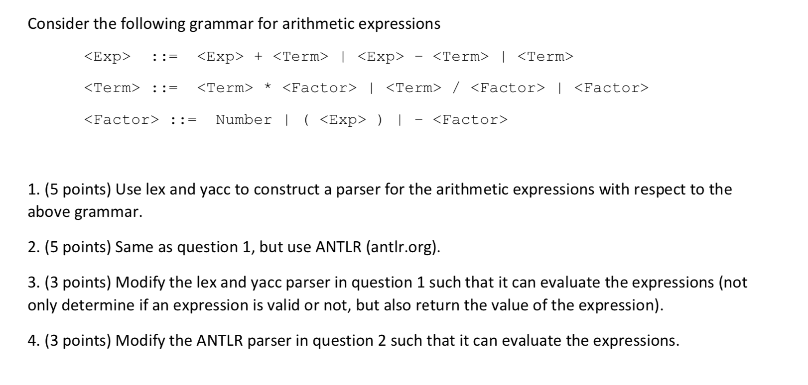 Consider the following grammar for arithmetic | Chegg.com