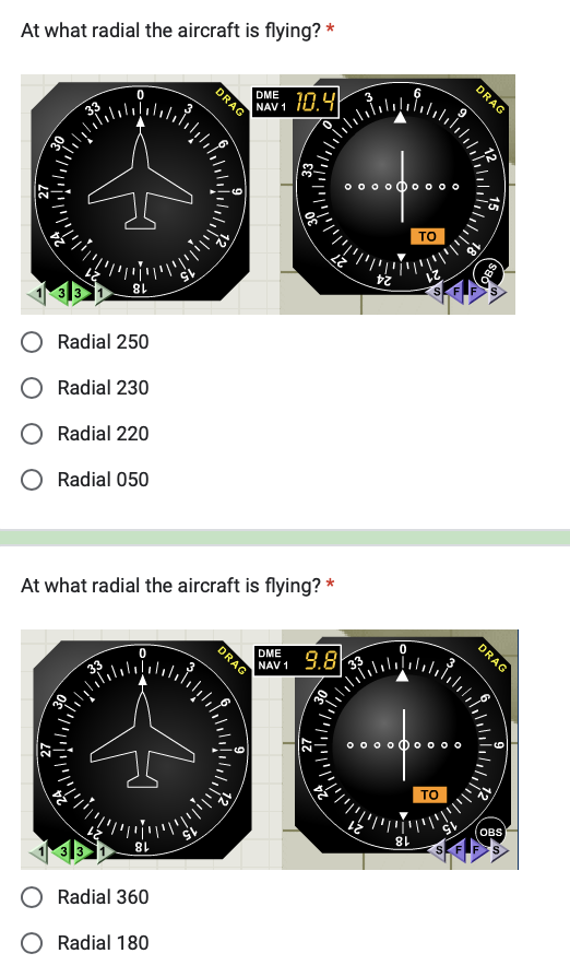 Solved At what radial the aircraft is flying? * Radial 250 | Chegg.com