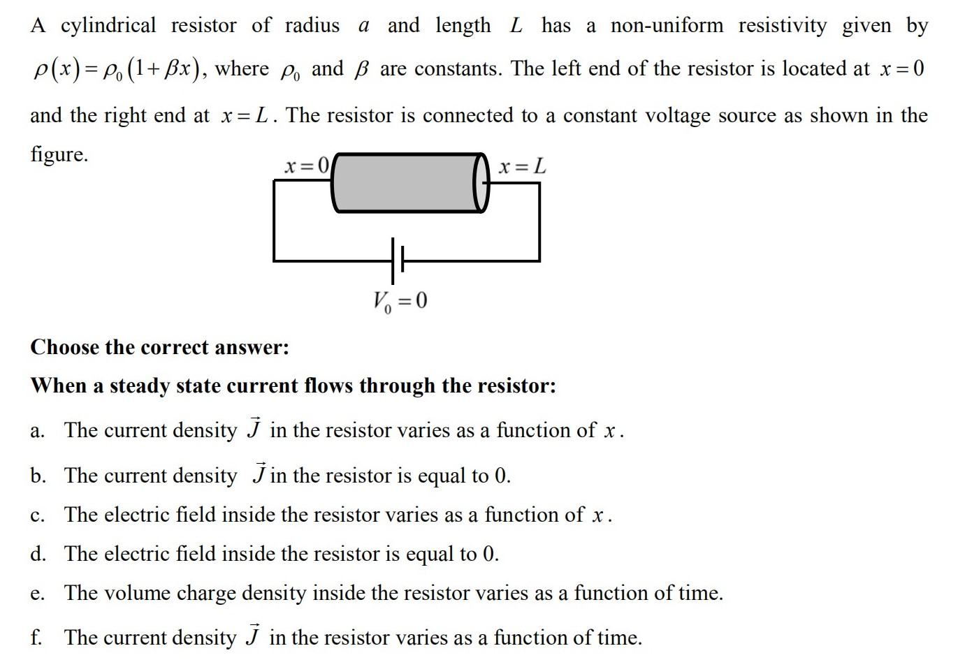 Solved A Cylindrical Resistor Of Radius A And Length L Ha Chegg Com