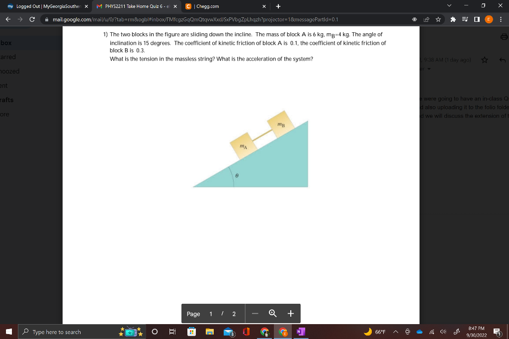 Solved 1) The two blocks in the figure are sliding down the | Chegg.com
