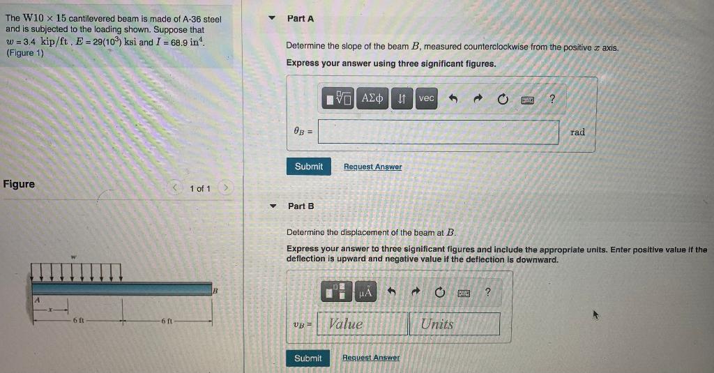 Solved Part A The W10 X 15 Cantilevered Beam Is Made Of A-36 | Chegg.com