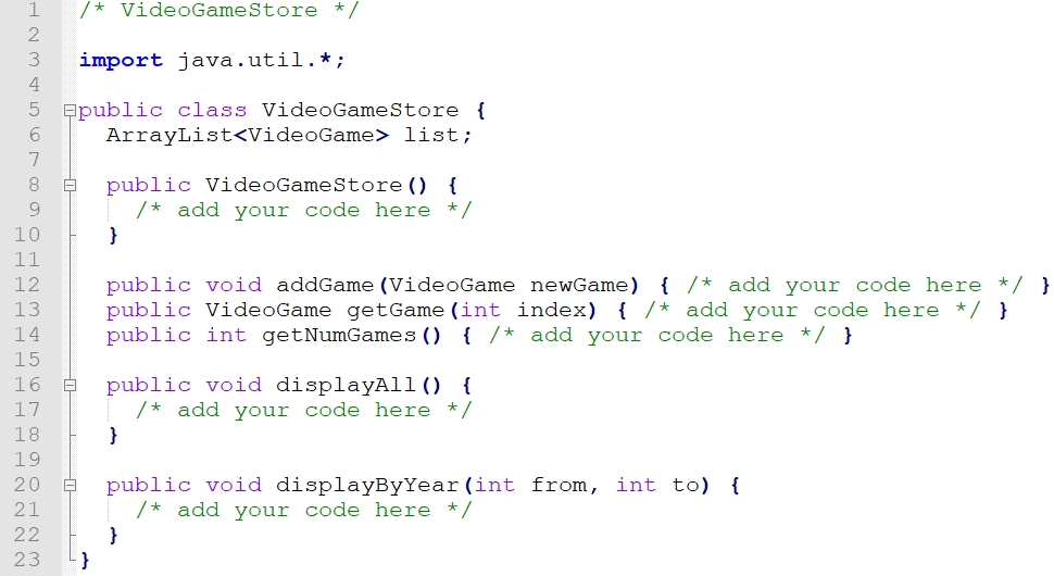 Solved Using the previous VideoGame class create 2 more | Chegg.com