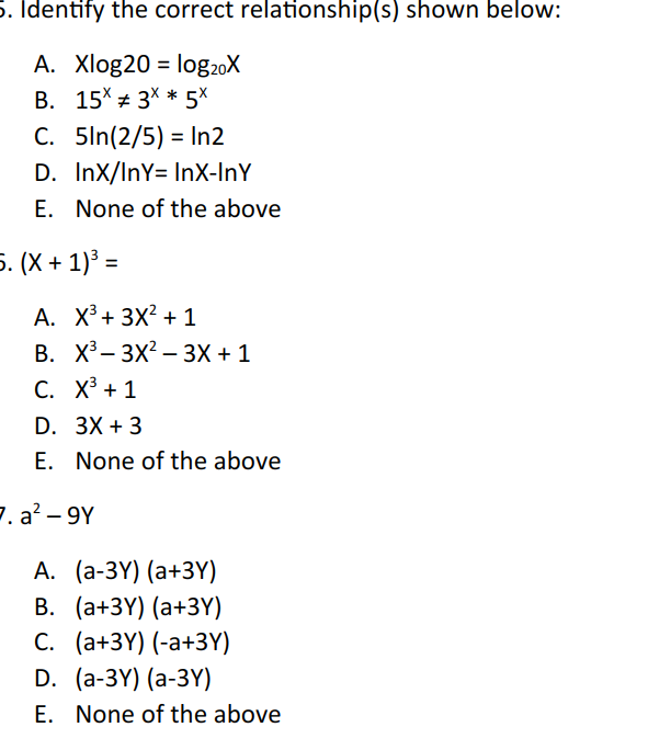 Solved 5. Identify The Correct Relationship(s) Shown Below: | Chegg.com