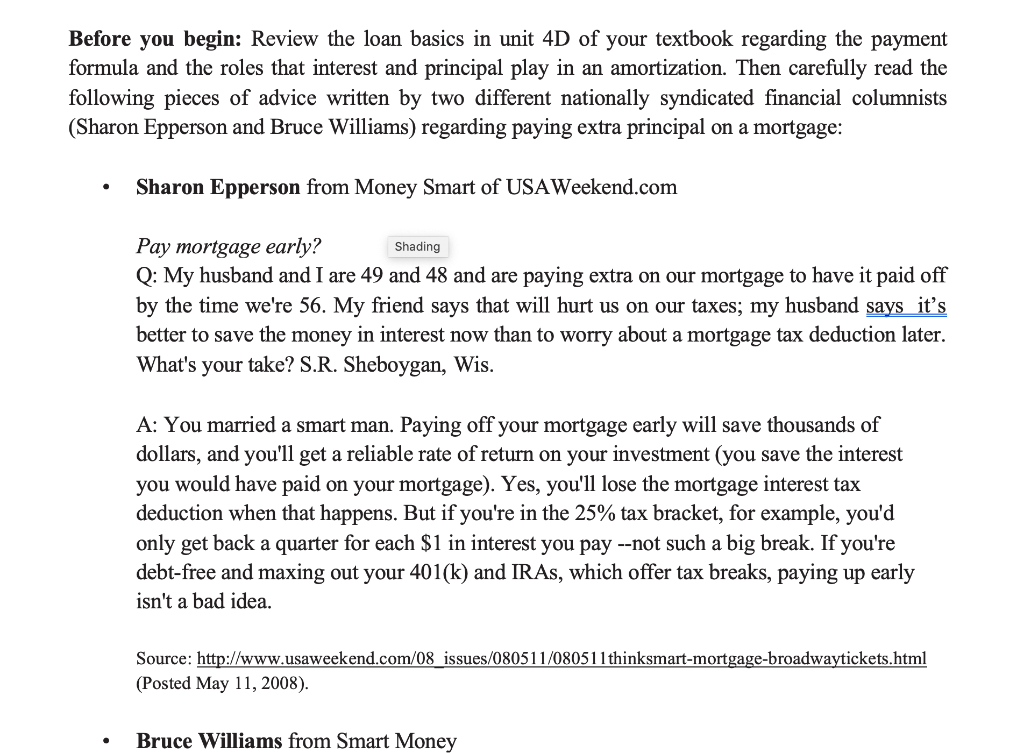 Before You Begin Review The Loan Basics In Unit 4d Chegg Com