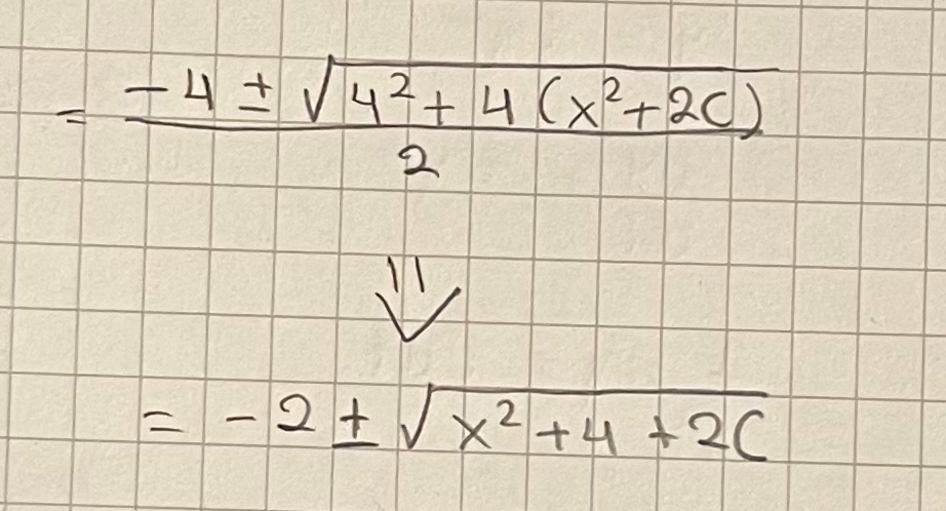 Solved solve and explain=-4+-42+4(x2+2C)22⇓=-2+-x2+4+2C2 | Chegg.com