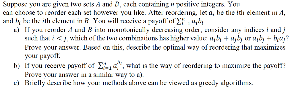 Solved Suppose you are given two sets A and B, each | Chegg.com