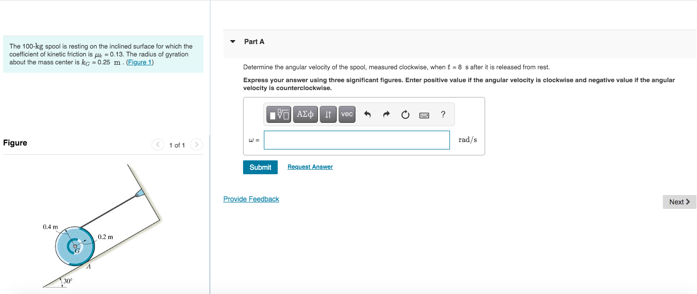 Solved The 100-kg spool is resting on the inclined surface | Chegg.com