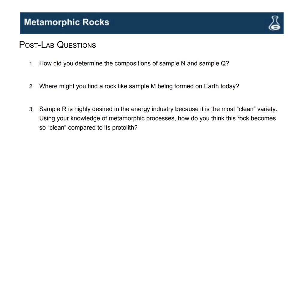 Solved Metamorphic Rocks PRE-LAB QUESTIONS 1. Where Might | Chegg.com