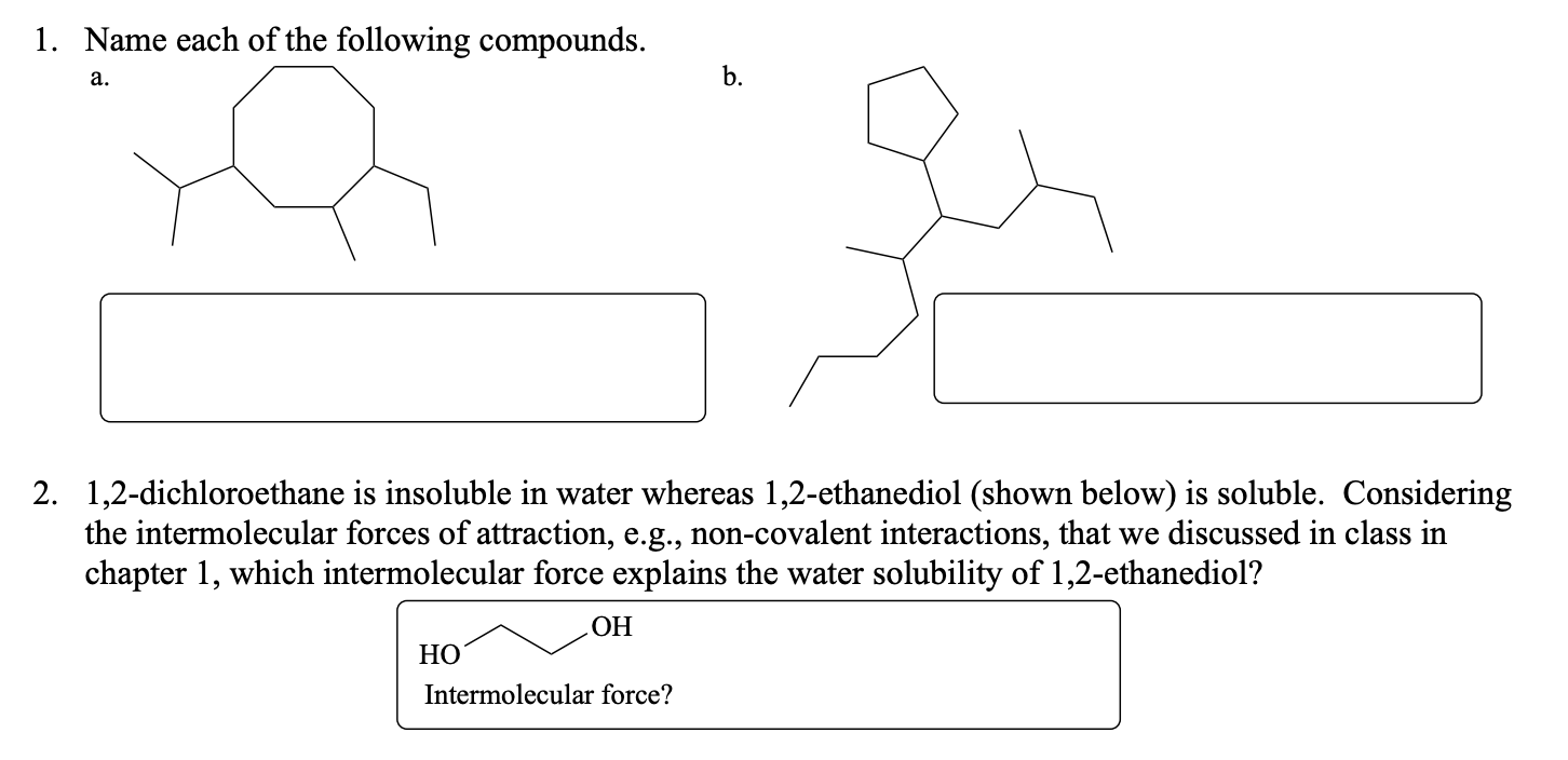 Solved 1. Name Each Of The Following Compounds. A. B. 2. | Chegg.com