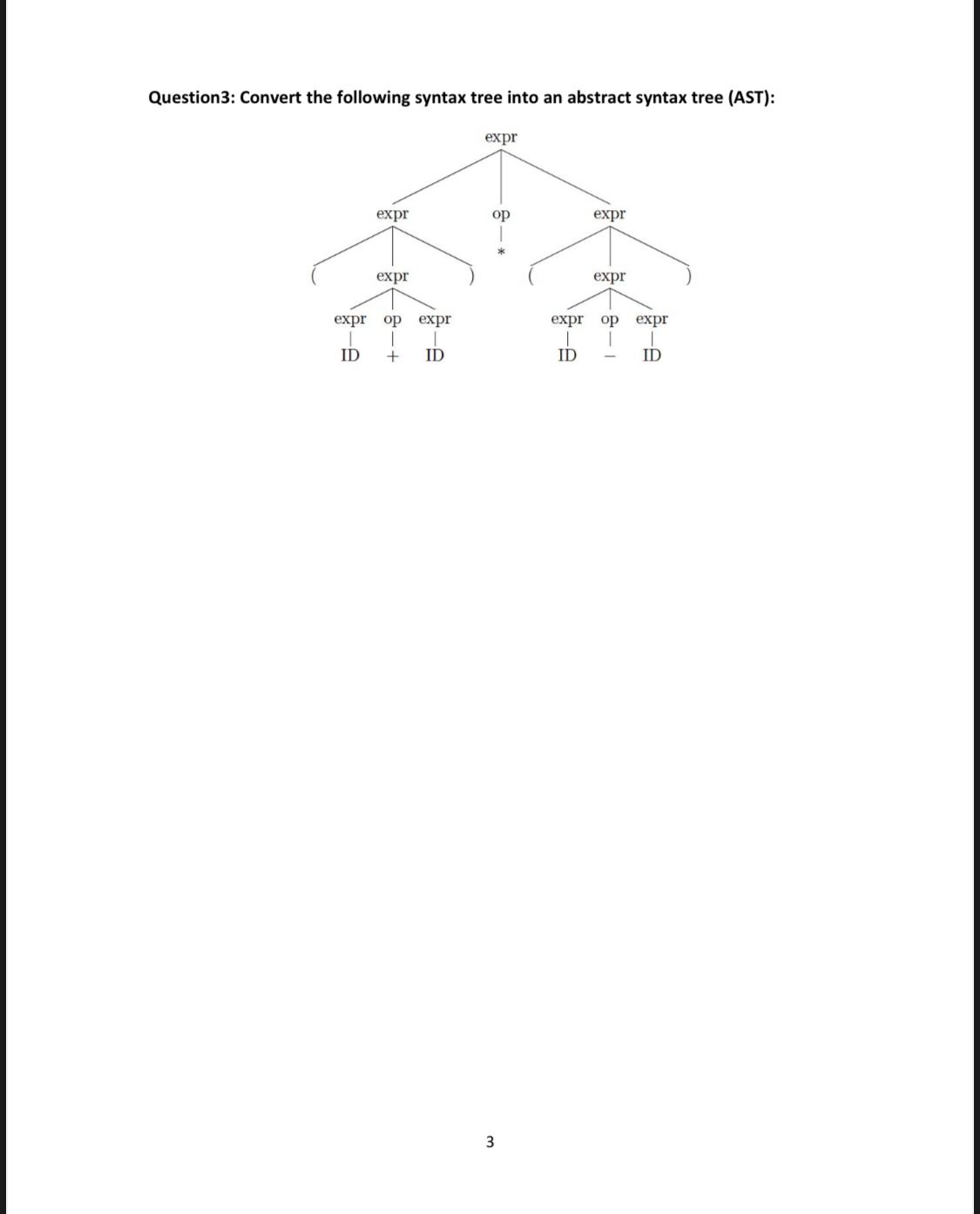 Solved Question3: Convert the following syntax tree into an | Chegg.com