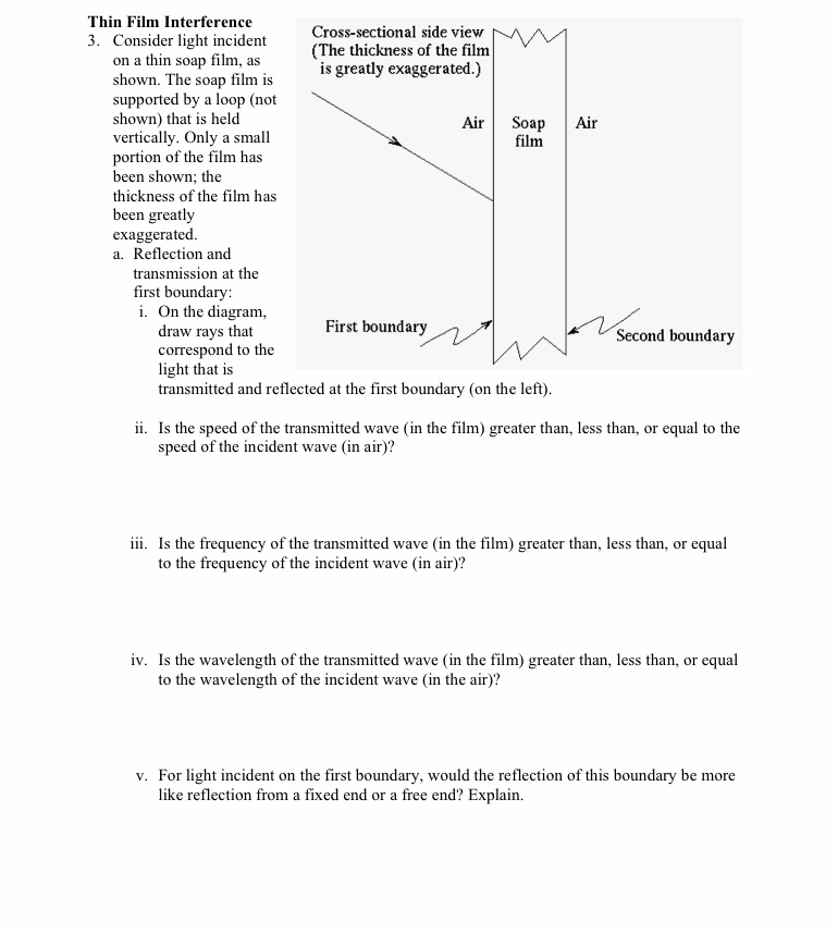 Solved Air Thin Film Interference Crosssectional Side Vi