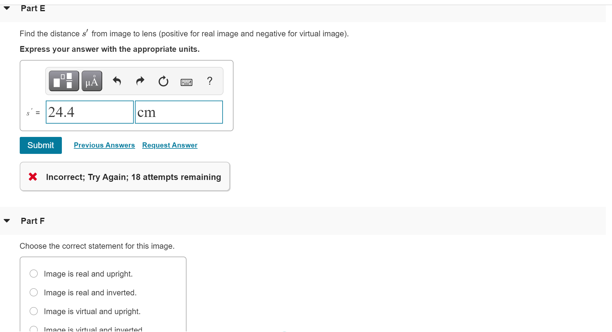 Solved Part A Choose the correct ray diagram for an object | Chegg.com