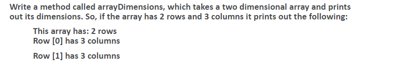 Solved Write a method called arrayDimensions, which takes a | Chegg.com image.