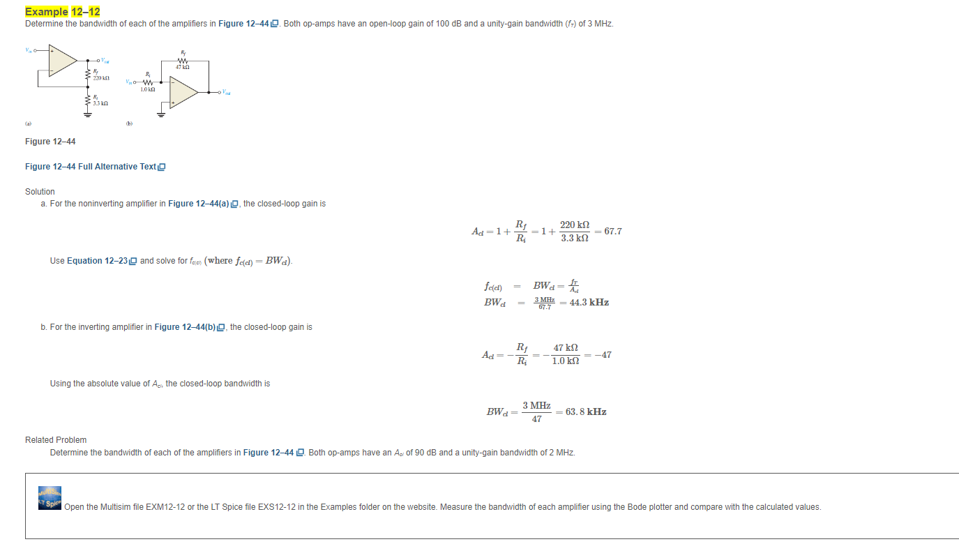 Example 12-12 Determine the bandwidth of each of the | Chegg.com
