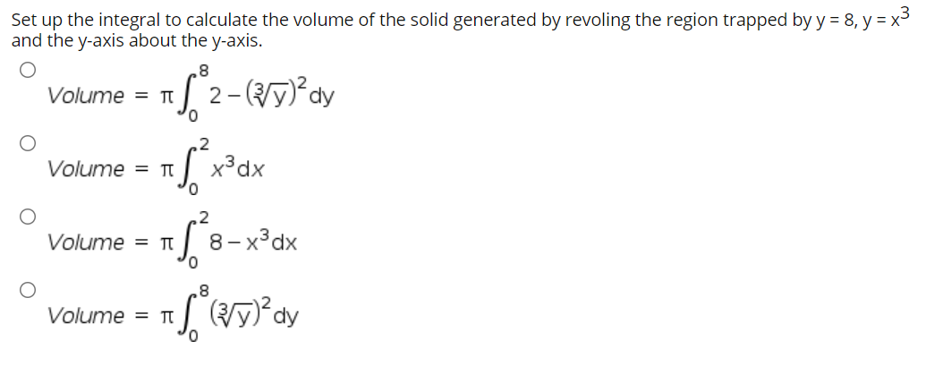 Solved Set up the integral to calculate the volume of the | Chegg.com