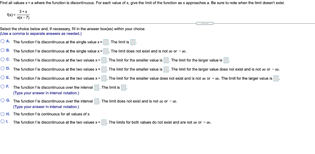 Solved Find all values x = a where the function is | Chegg.com