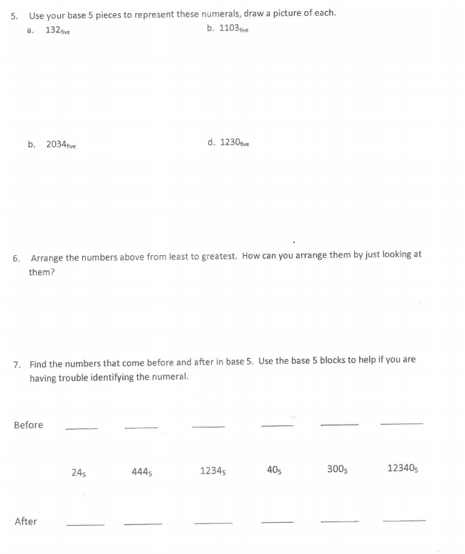 Solved 5. Use your base 5 pieces to represent these